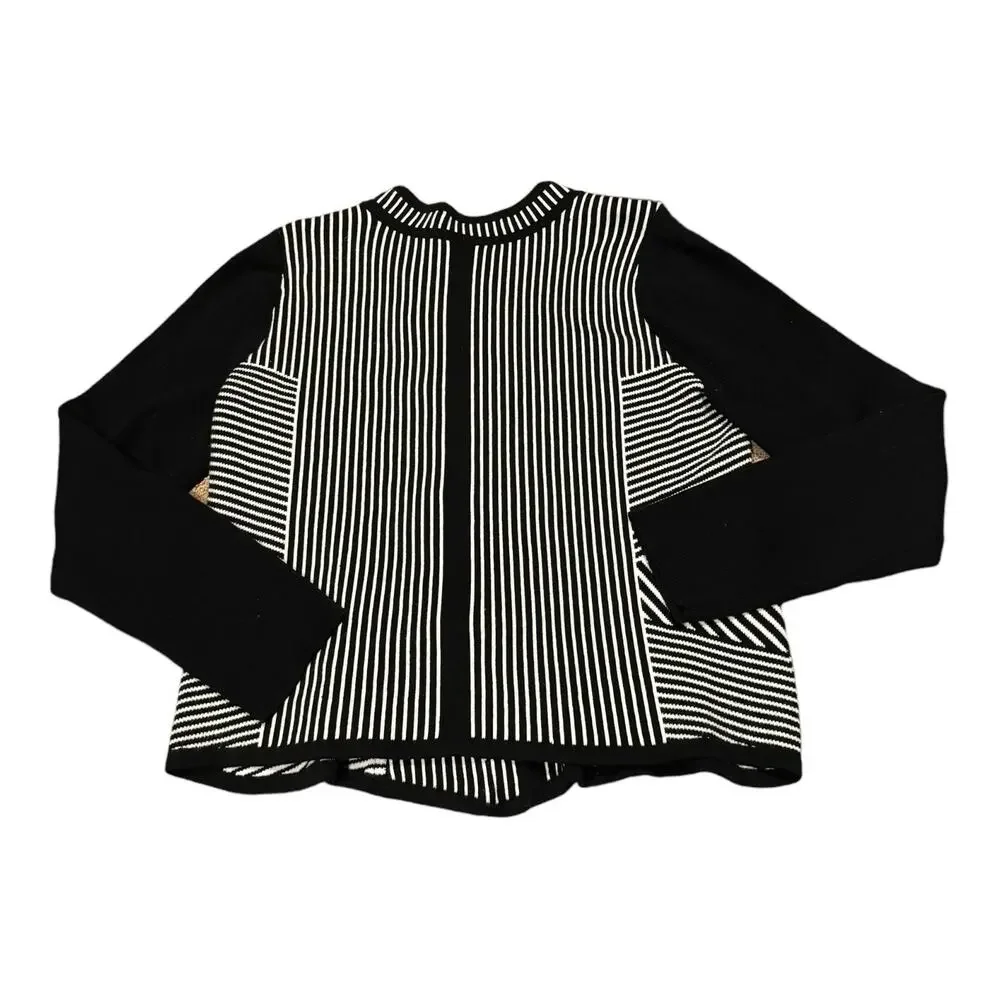 Chico's Natania Black/White Stripe asymmetrical Zip Up Cardigan Sweater size 12
